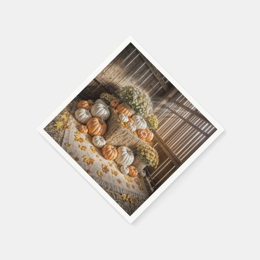 Herfstpompoenen op een hooibal servet (Hoek)