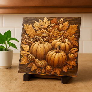 Herfstpompoenen op hout Decoratie Tegeltje