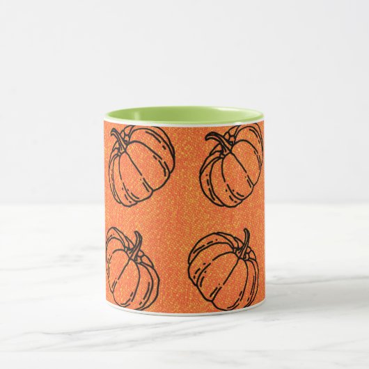 Herfstpompoenen op Oranje denim design Mok (Midden)