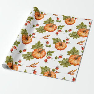 Herfstpompoenen, rode bessen en bladeren cadeaupapier