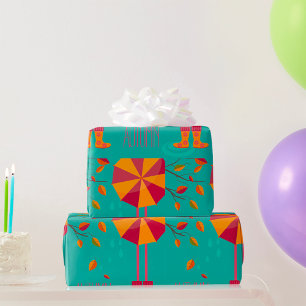 Herfstregenlaarzen en paraplu herfstbladeren cadeaupapier