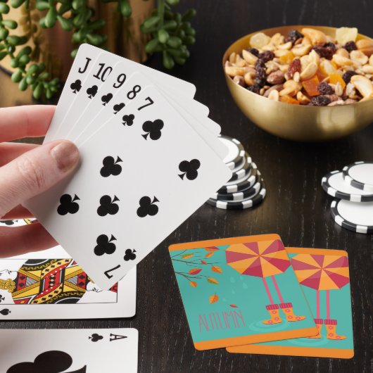 Herfstregenlaarzen en paraplu herfstbladeren pokerkaarten (Insitu)