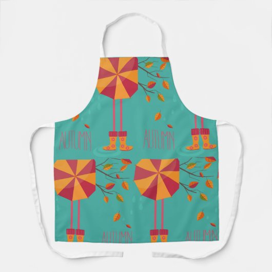 Herfstregenlaarzen en paraplu herfstbladeren schort (Voorkant)