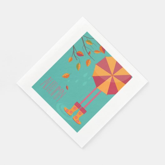 Herfstregenlaarzen en paraplu herfstbladeren servet (Hoek)