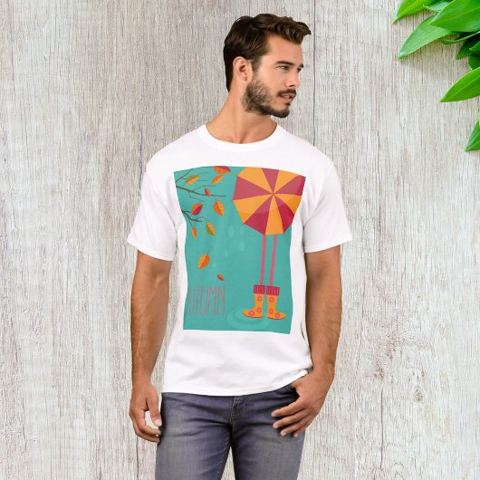 Herfstregenlaarzen en paraplu herfstbladeren t-shirt