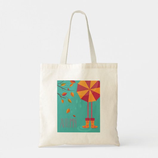 Herfstregenlaarzen en paraplu herfstbladeren tote bag (Achterkant)