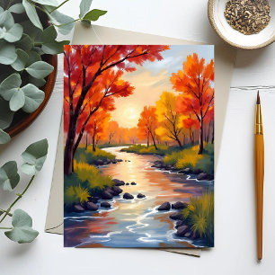 Herfstrivier   Natuur waterverf herfstkleuren Briefkaart