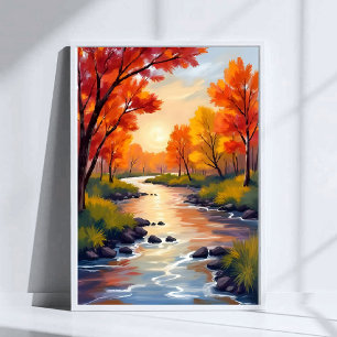 Herfstrivier   Natuur waterverf herfstkleuren Poster