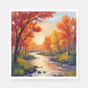 Herfstrivier Waterverf Natuur Herfstblad Servet