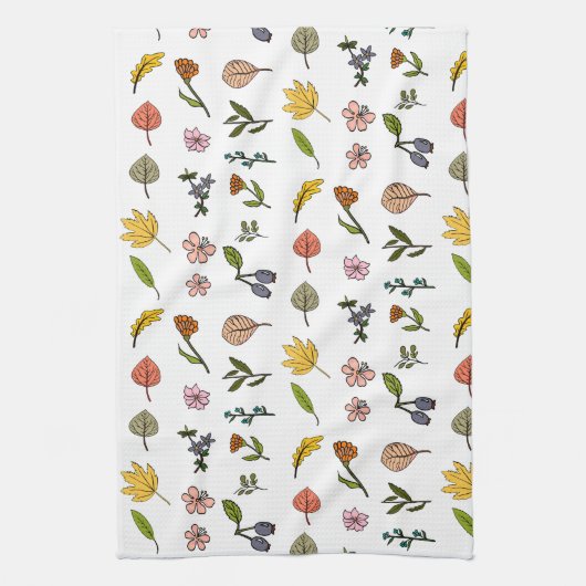 herfstroze rode en gele bloemen en bladeren theedoek (Verticaal)