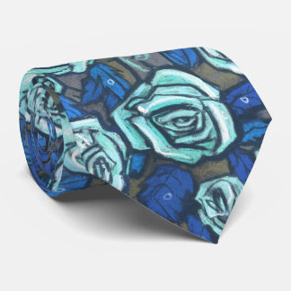 Herfstrozen Retro Bloemmotief Blauw Grijs Mint Stropdas