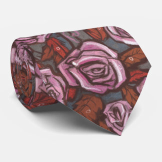Herfstrozen Retro Bloemmotief Roze Grijs Bruin Stropdas