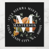 Herfstseizoen Herfst Oogst Monogram Gepersonalisee Wijn Etiket (Enkel label)