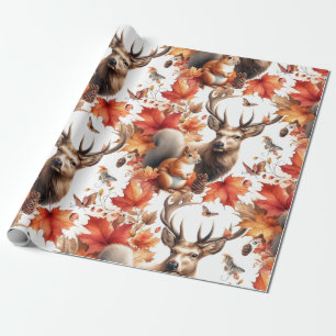 Herfstseizoen Oranje Bladeren en Herten  Cadeaupapier