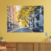 Herfststraat met gele bomen canvas afdruk (Insitu (Woonkamer))