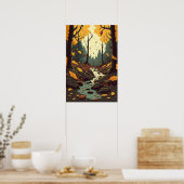 Herfststroom in Bossen Sinaasappel Bruin Groen Poster (Keuken)