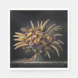 Herfsttarwehalmen en chrysantenboeket servet