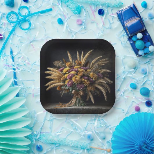 Herfsttarwestengels en mama boeket papieren bordje (Feest)