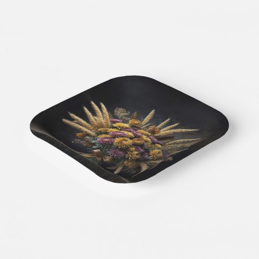 Herfsttarwestengels en mama boeket papieren bordje (Gebogen)