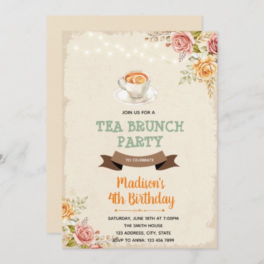 Herfstthee en brunch Uitnodiging (Voorkant / Achterkant)