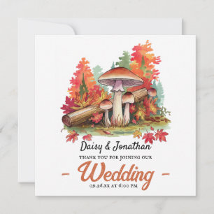 Herfstthema met champignon waterverf bruiloft bedankkaart