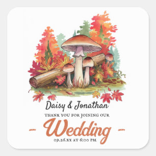 Herfstthema met champignon waterverf bruiloft vierkante sticker