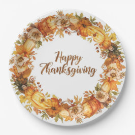 Herfstthema Thanksgiving met bloemenpompoenen Papieren Bordje