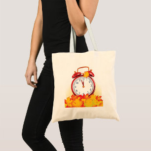 Herfsttijd verandering herfstbladeren en retro klo tote bag