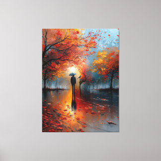 Herfsttinten op Rainy Boulevard Canvas Afdruk