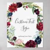 Herfsttuin Bordeaux krans aangepast tekst bordje Poster (Voorkant)