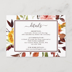 Herfsttuin Marsala Waterverf Trouwdetails Informatiekaartje