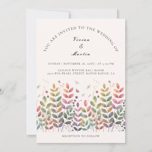 Herfsttuin met libellen bruiloft kaart (Voorkant)