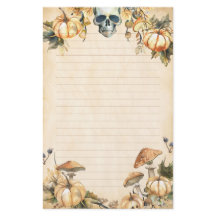 Herfsttuin met schedel en pompoenen gevoerd