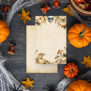 Herfsttuin met schedel en pompoenen gevoerd briefpapier