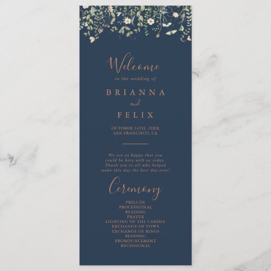 Herfsttuin Wilde Bloem Minimalistische Trouwprogra Programma (Voorkant)