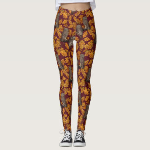 Herfstuilen op donkerrood leggings