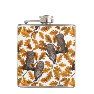 Herfstuilen op katoen wit heupfles