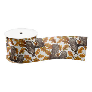 Herfstuilen op katoen wit lint