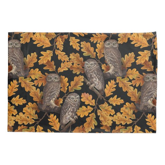 Herfstuilen op zwart kussensloop (Achterkant-Links)