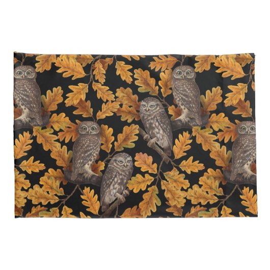 Herfstuilen op zwart kussensloop (Achterkant-Rechts)