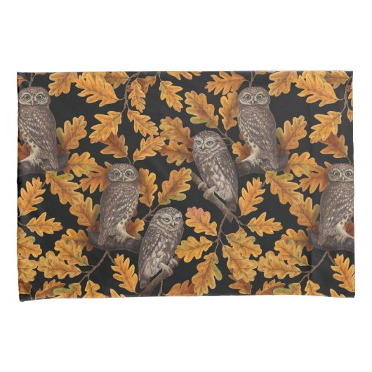 Herfstuilen op zwart kussensloop (Voorkant-Rechts)