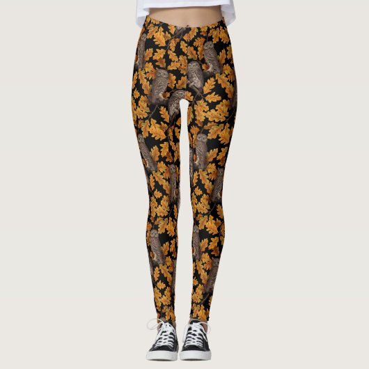 Herfstuilen op zwart leggings (Voorkant)
