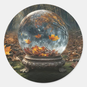 Herfstval Mystieke Kristallen Bol Ronde Sticker