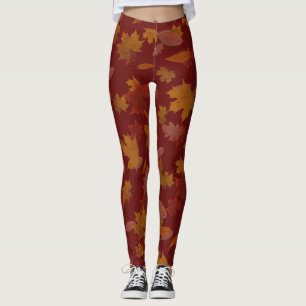 Herfstval op aangepast rood wijn leggings