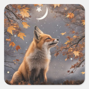 Herfstval rode vos en maan Schattig en mooi Vierkante Sticker