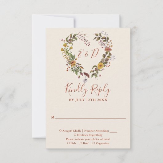 Herfstval Roestige Bloemige Terracotta Bruiloft RSVP Kaartje (Voorkant)