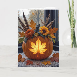Herfstverjaardagsboeket in een Oranje pompoen Kaart