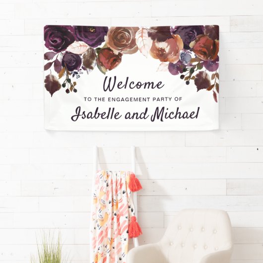 Herfstverlovingsfeest Welkom Paarse pruimenbloem Spandoek (Insitu)