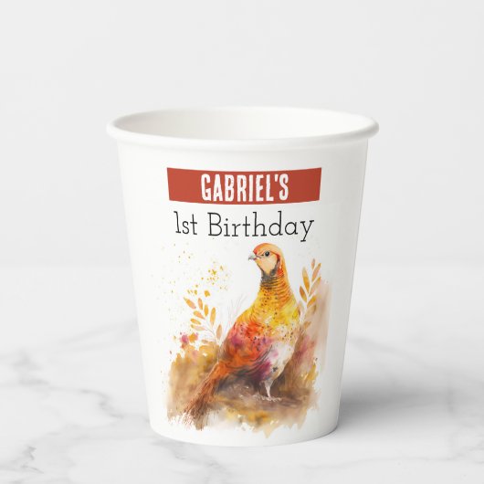 Herfstvibes Pheasant - 1e verjaardag - Papieren Bekers (Achterkant)
