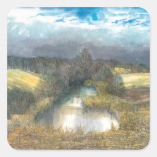 herfstvijver vierkante sticker